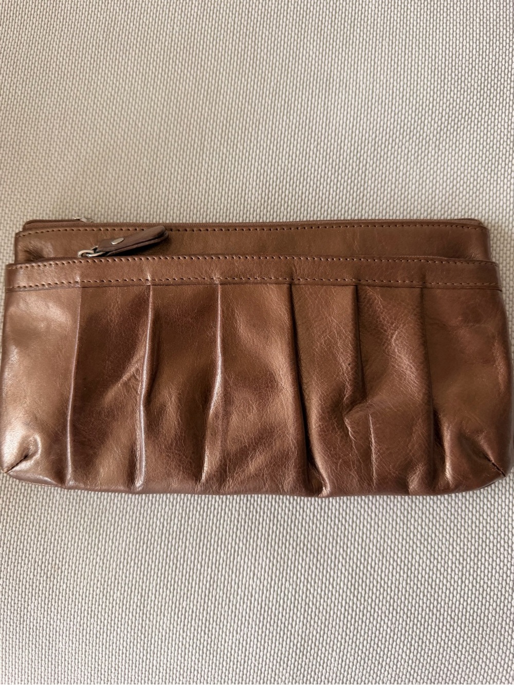 Danier Brown Leather Pleated Wristlet Clutch